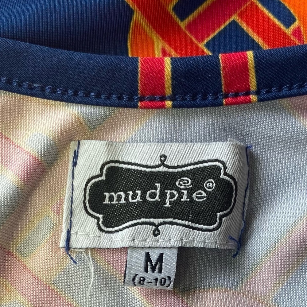 MUD Pie Women’s Navy Red Orange Lattice Print Shirt-Dress Scoop Neck, EUC Size M - Picture 5 of 14